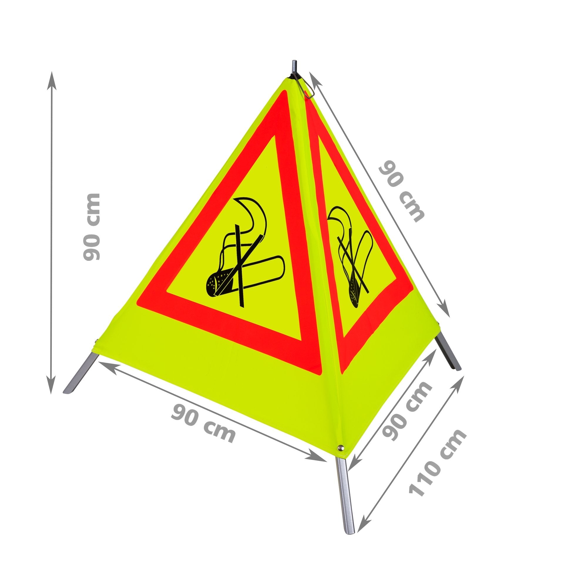 NESTLE Warnpyramide 90 cm, Rauchverbot (NZ01), gelb retroreflektierend, mit Mittelfuß