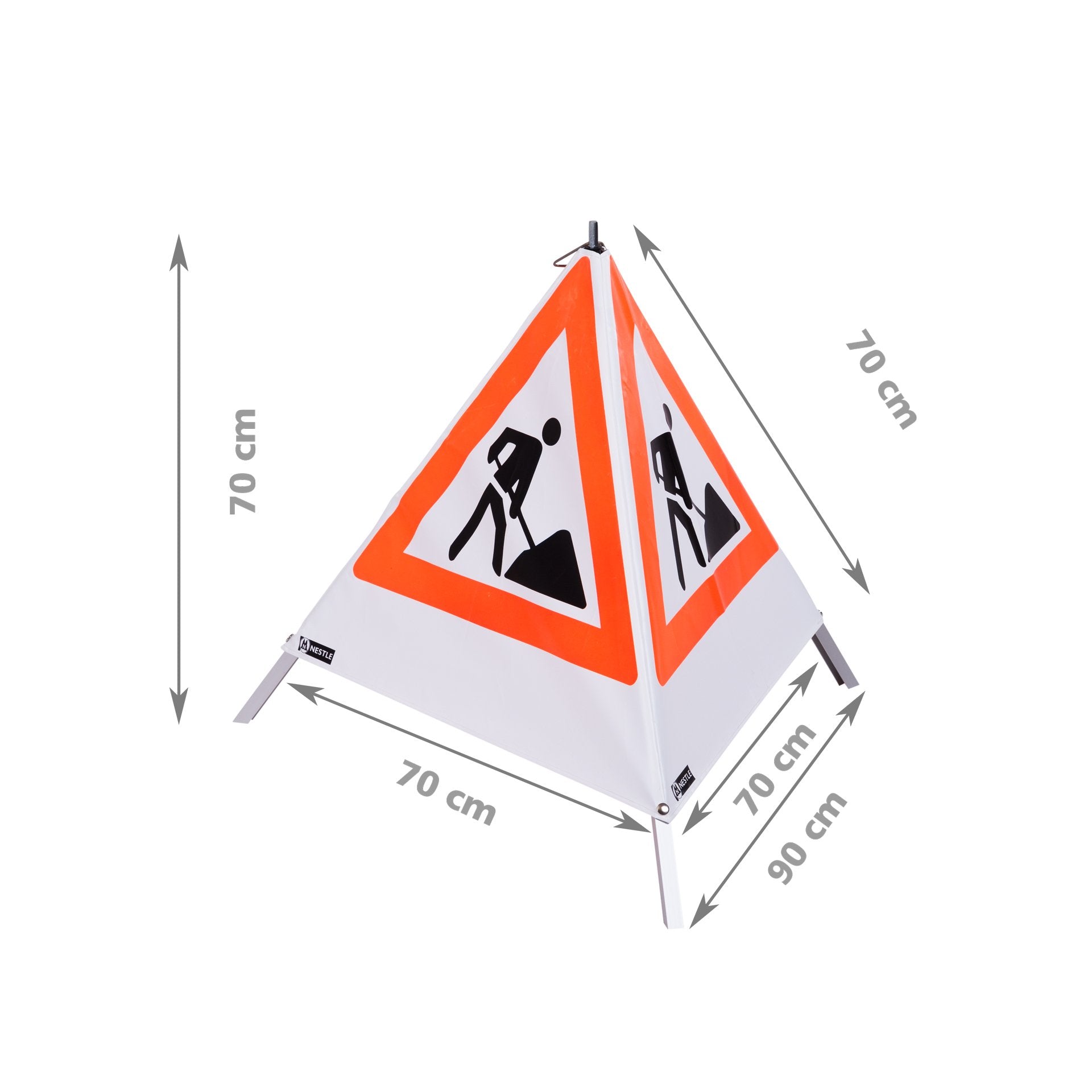 NESTLE Warnpyramide 70 cm,  Schaufelmann (VZ123), weiß, mit Mittelfuß