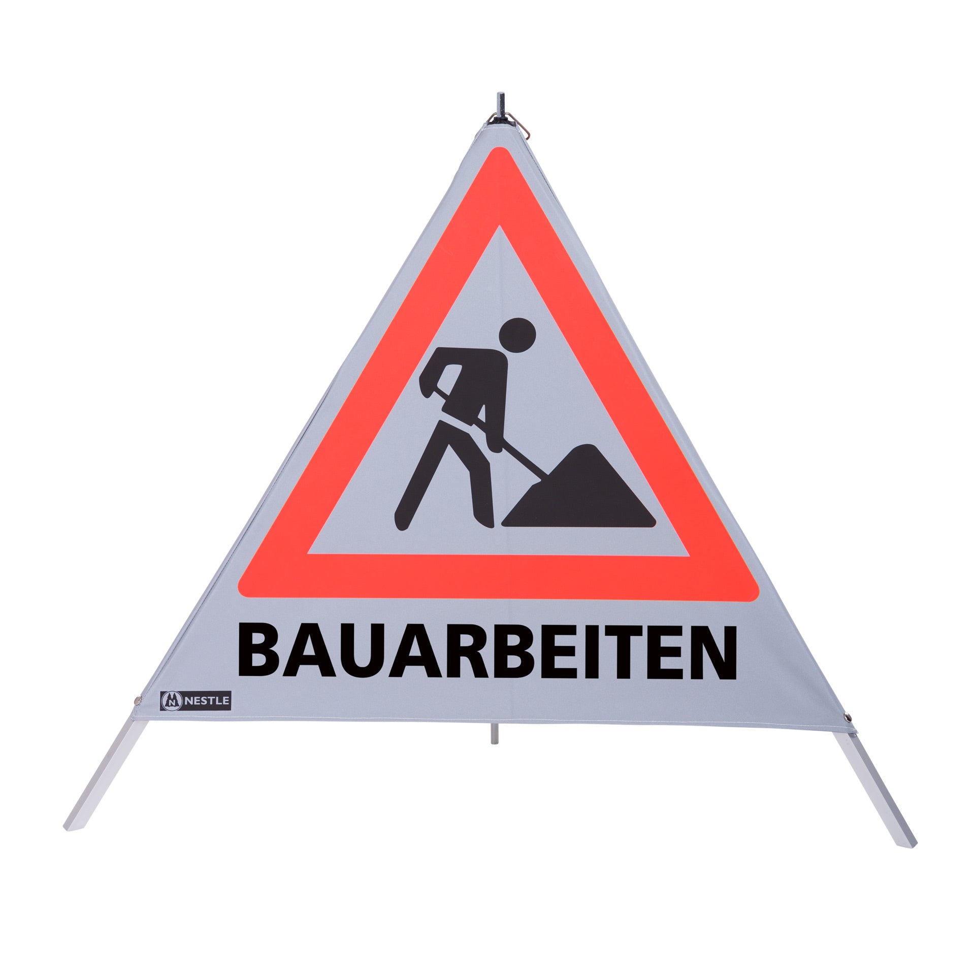NESTLE Warnpyramide 90 cm, Schaufelmann (VZ123), retroreflektierend, mit Mittelfuß