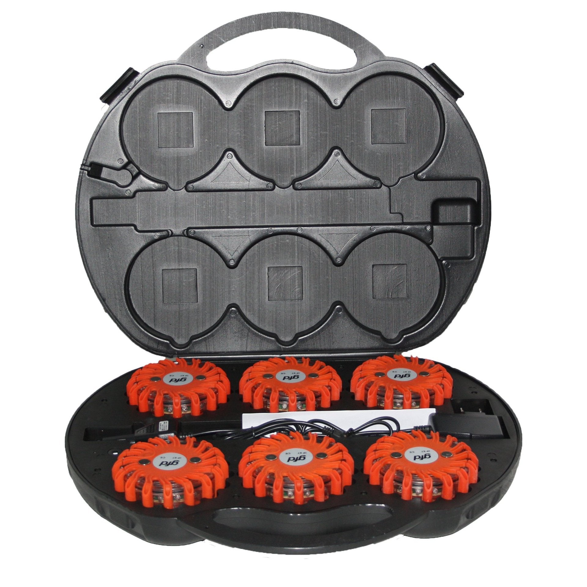 NESTLE LED Warnleuchten-Set – 6 Orange Wiederaufladbare Notleuchten im Koffer