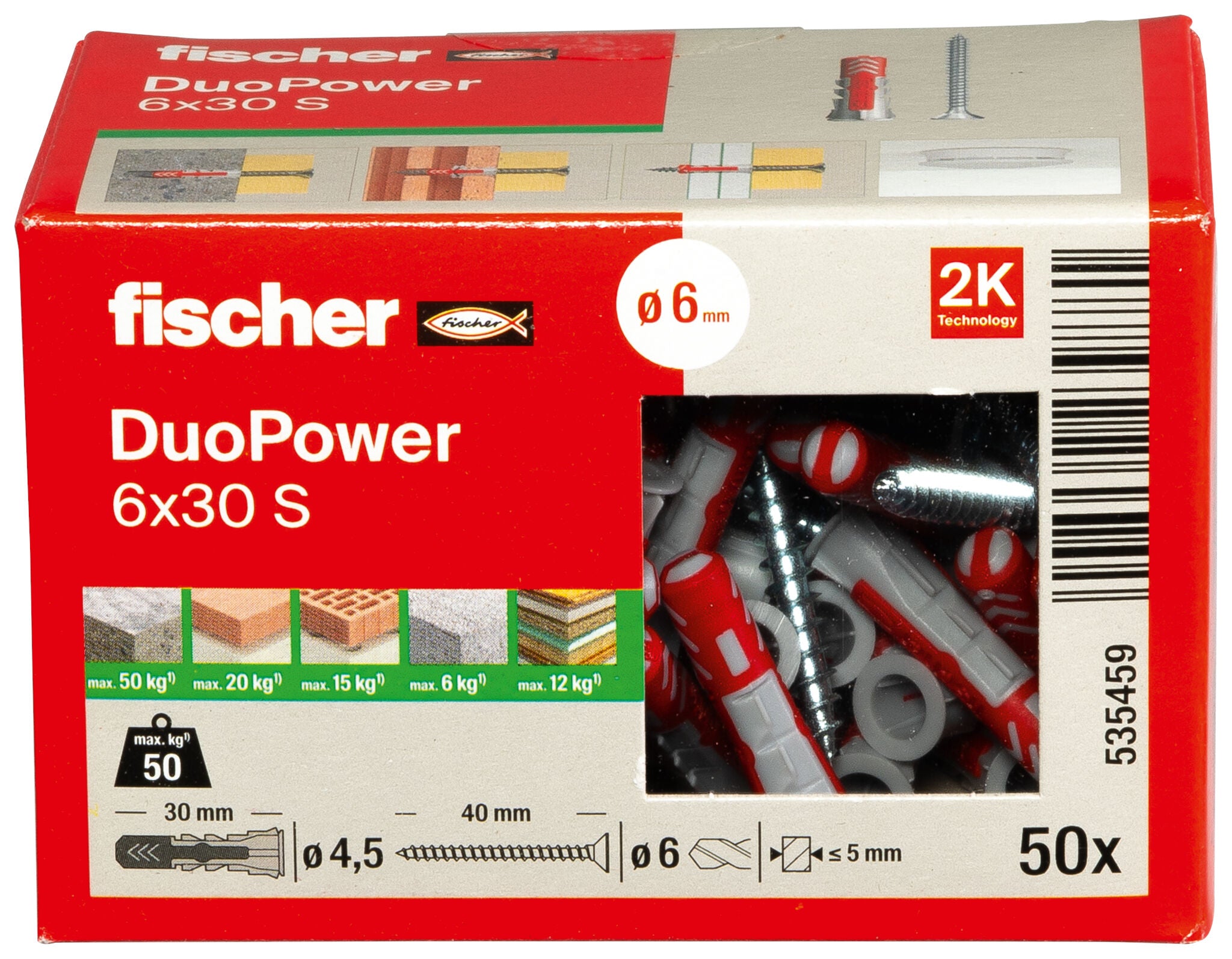 fischer DuoPower 6 x 30 S mit Schraube