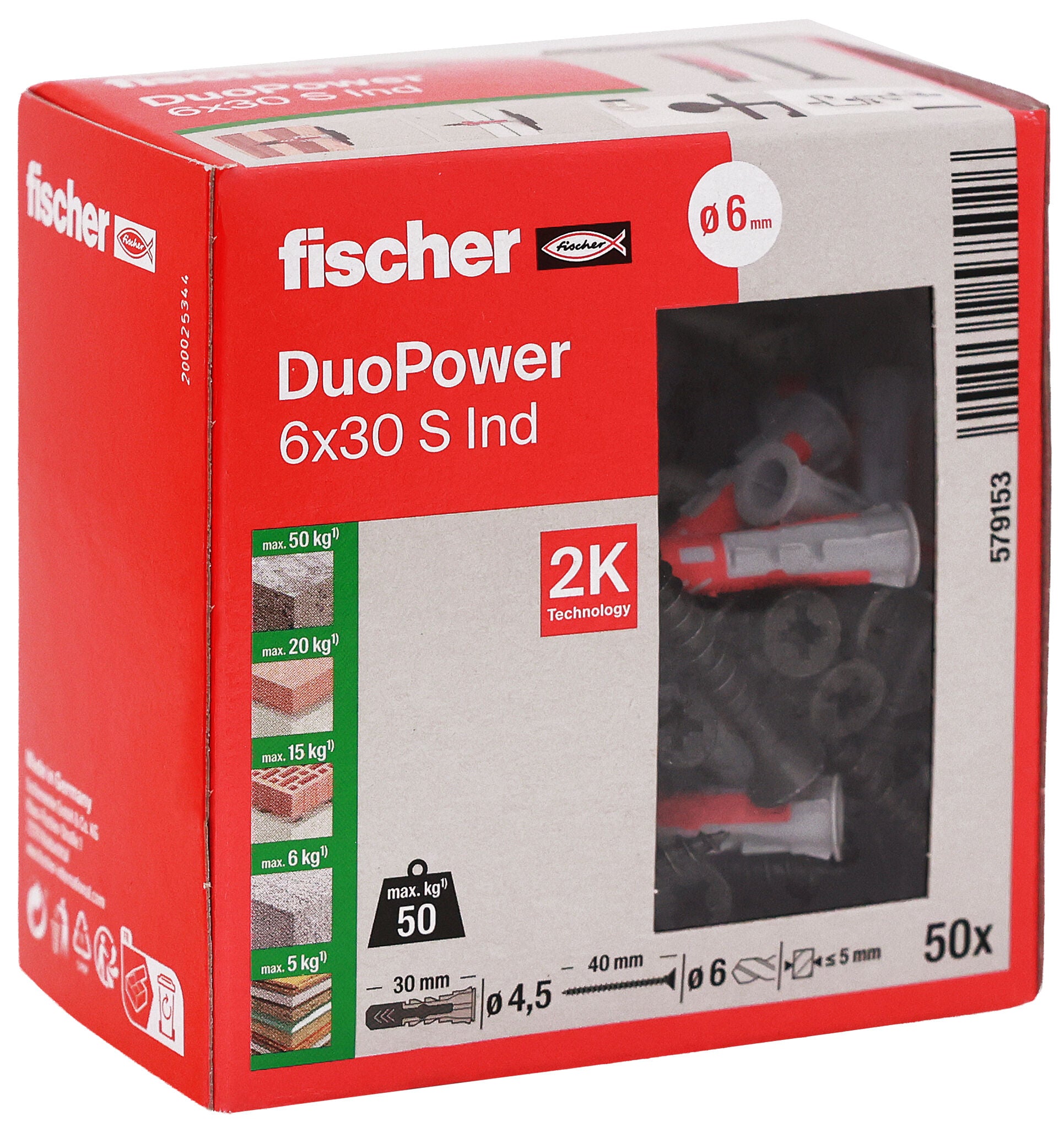 fischer DuoPower 6 x 30 S mit schwarz verzinkten Schrauben 50 Stk