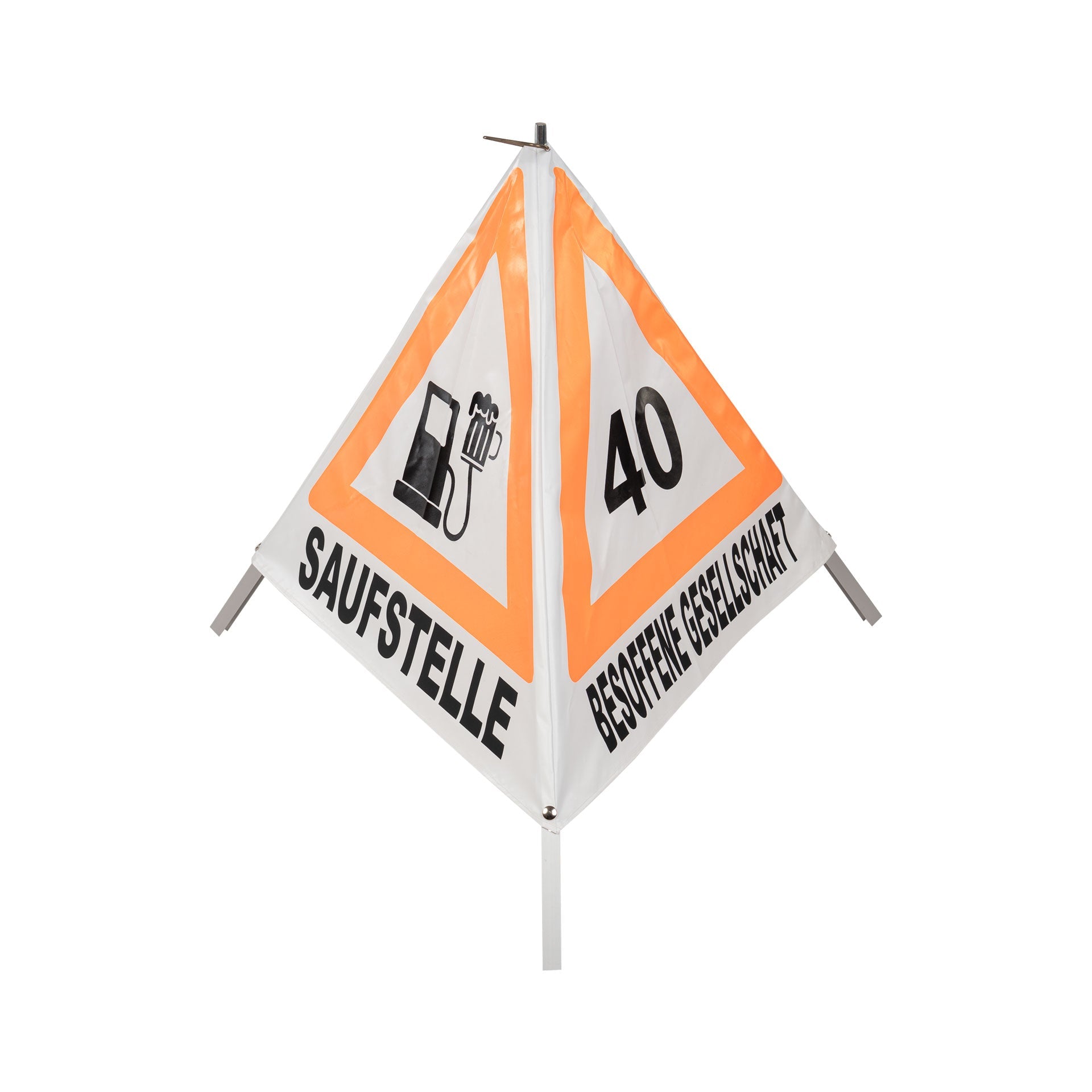 FEST Warnpyramide 70 cm, Party - Edition, tagesleuchtend weiß, mit Mittelfuß - BauForst24