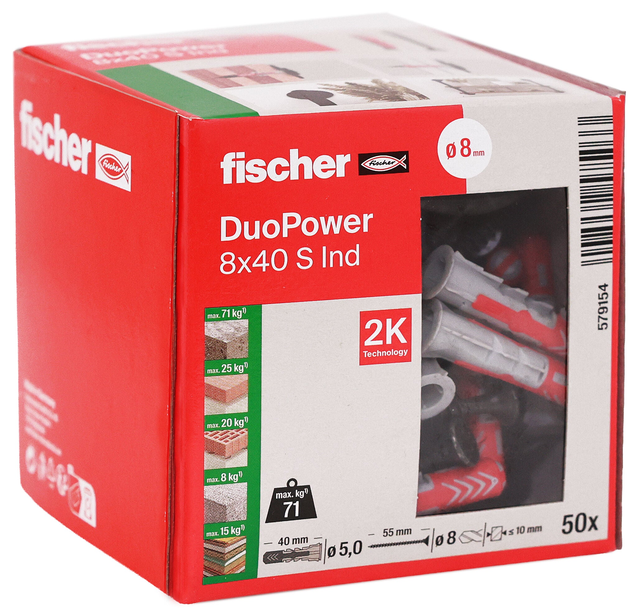 fischer DuoPower 8 x 40 S mit schwarz verzinkten Schrauben