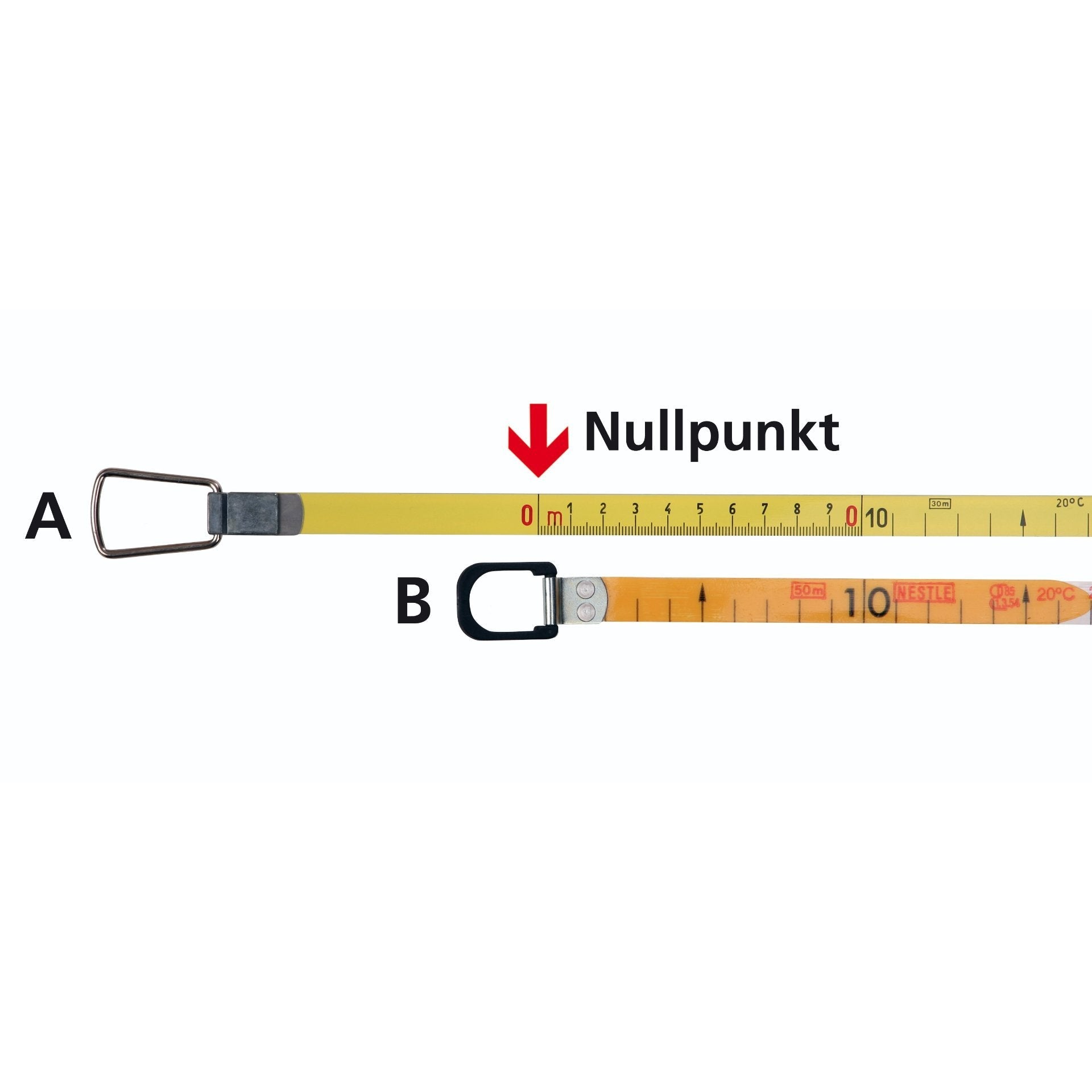 NESTLE Stahlbandmaß, 30 m, Anfang A oder B, weißlackiert, Schrägrahmen - BauForst24