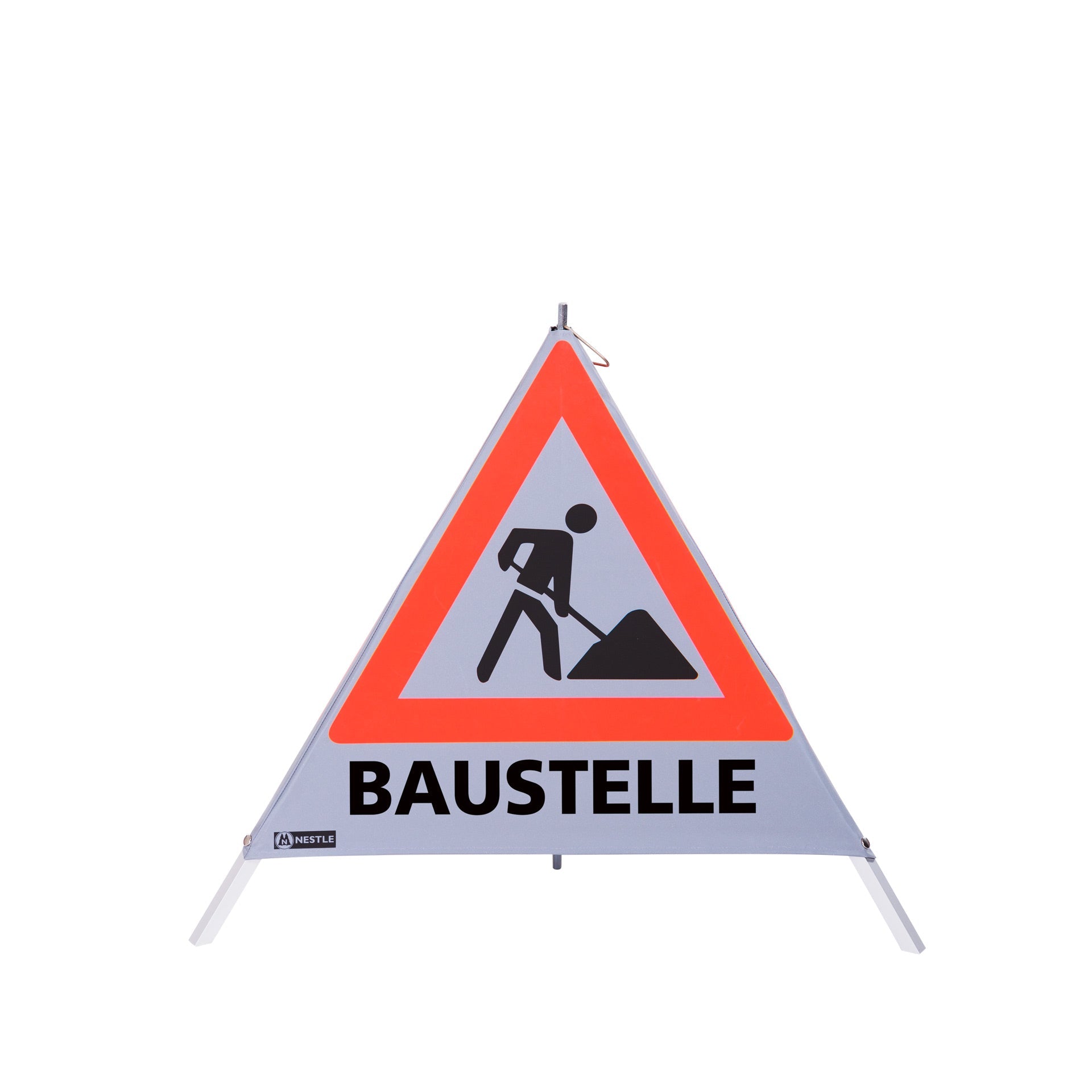 NESTLE Warnpyramide 70 cm, Schaufelmann (VZ123), retroreflektierend, mit Mittelfuß - BauForst24