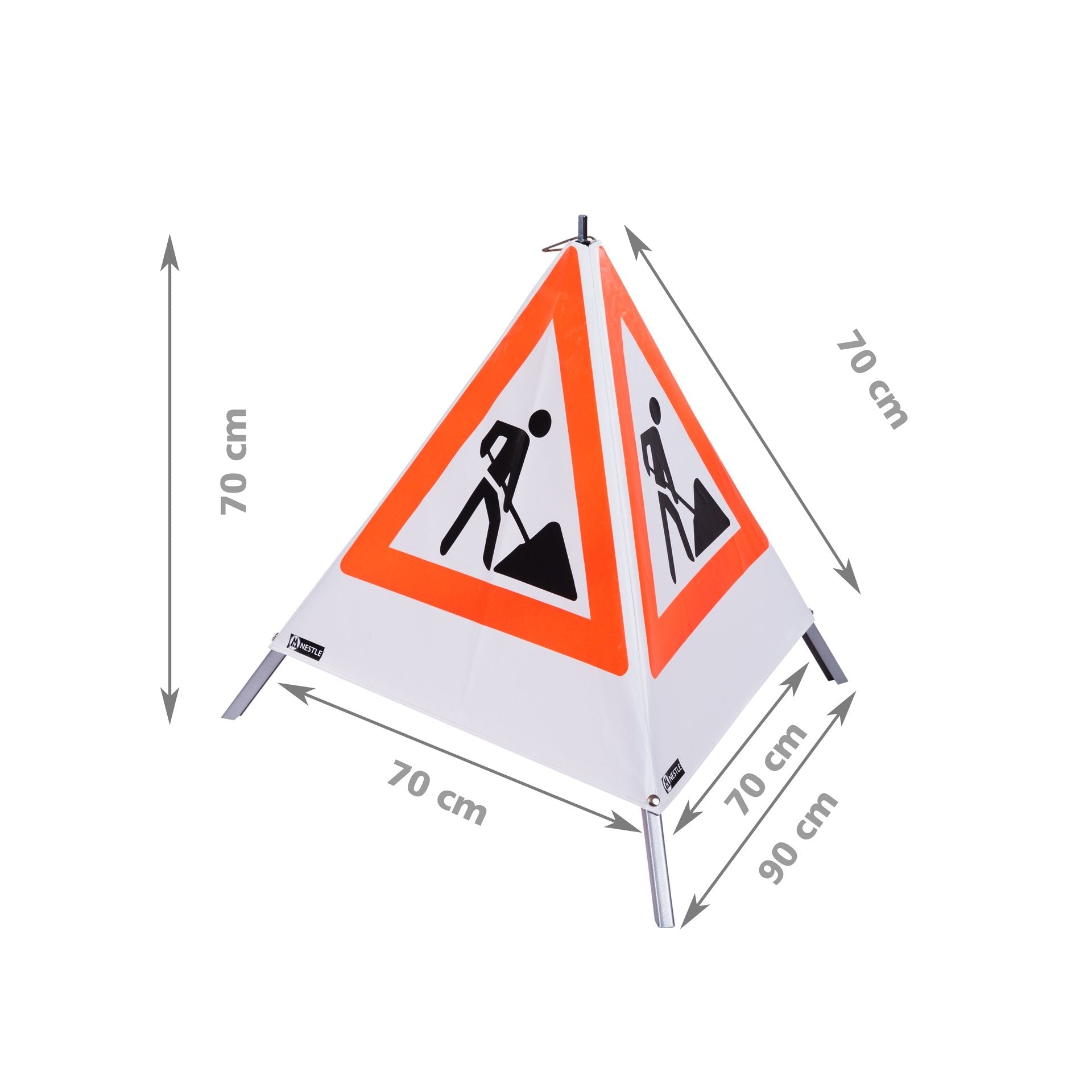 NESTLE Warnpyramide 70 cm, Schaufelmann (VZ123), weiß, mit Feder - BauForst24