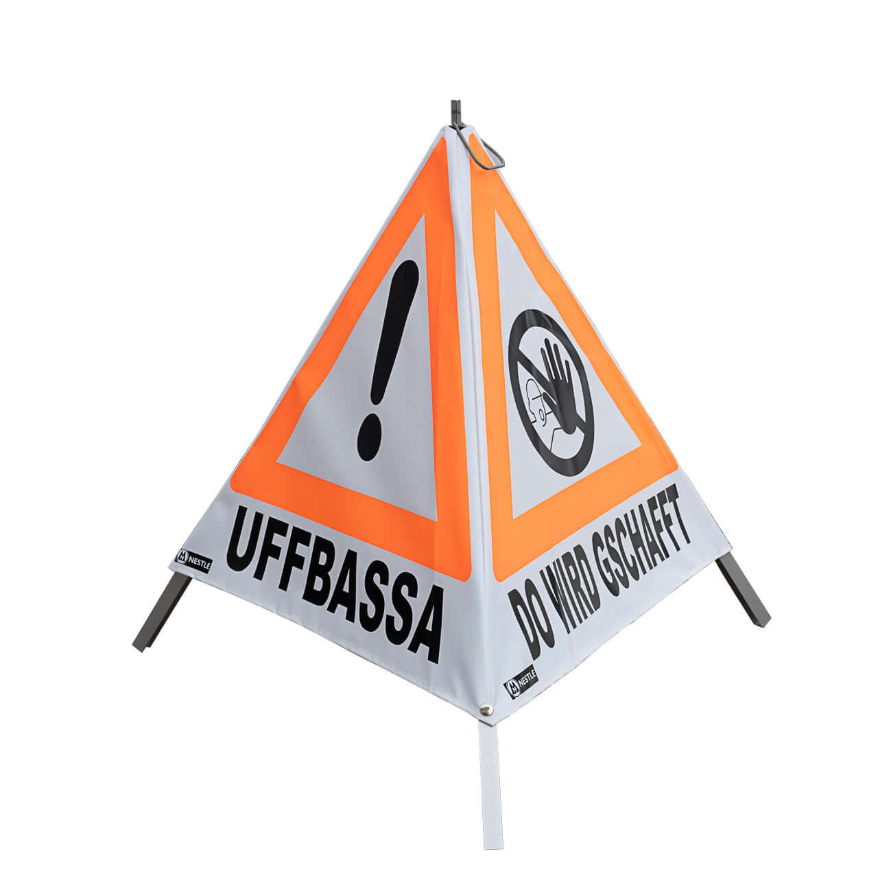NESTLE Warnpyramide 70 cm, Schwaben - Edition, tagesleuchtend weiß, mit Mittelfuß - BauForst24