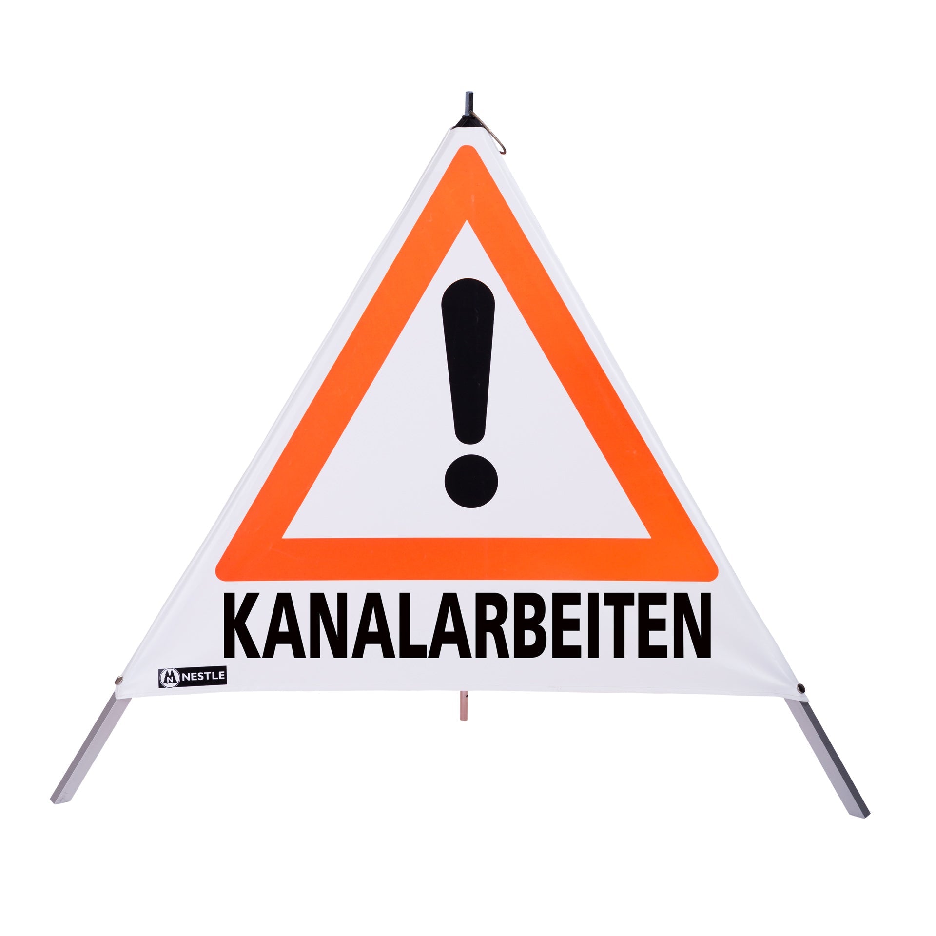 NESTLE Warnpyramide 90 cm, Achtung (VZ101), weiß, mit Mittelfuß - BauForst24