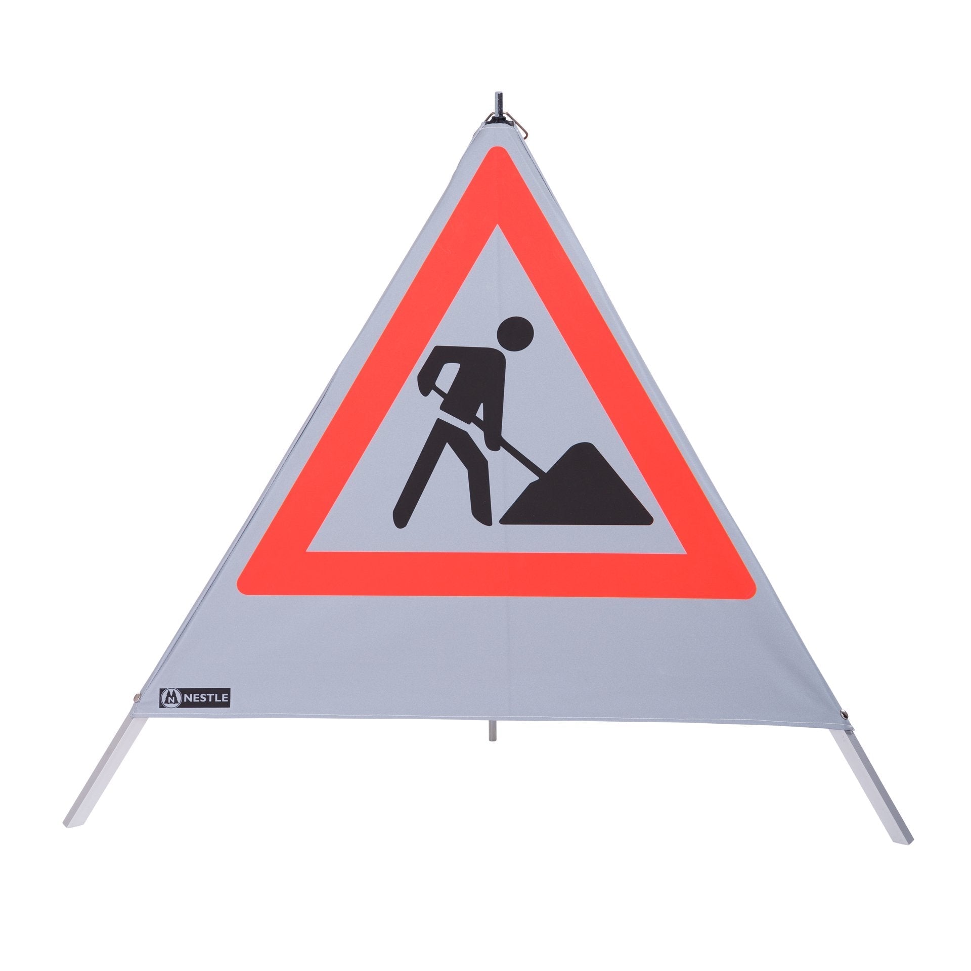 NESTLE Warnpyramide 90 cm, Schaufelmann (VZ123), retroreflektierend, mit Mittelfuß - BauForst24