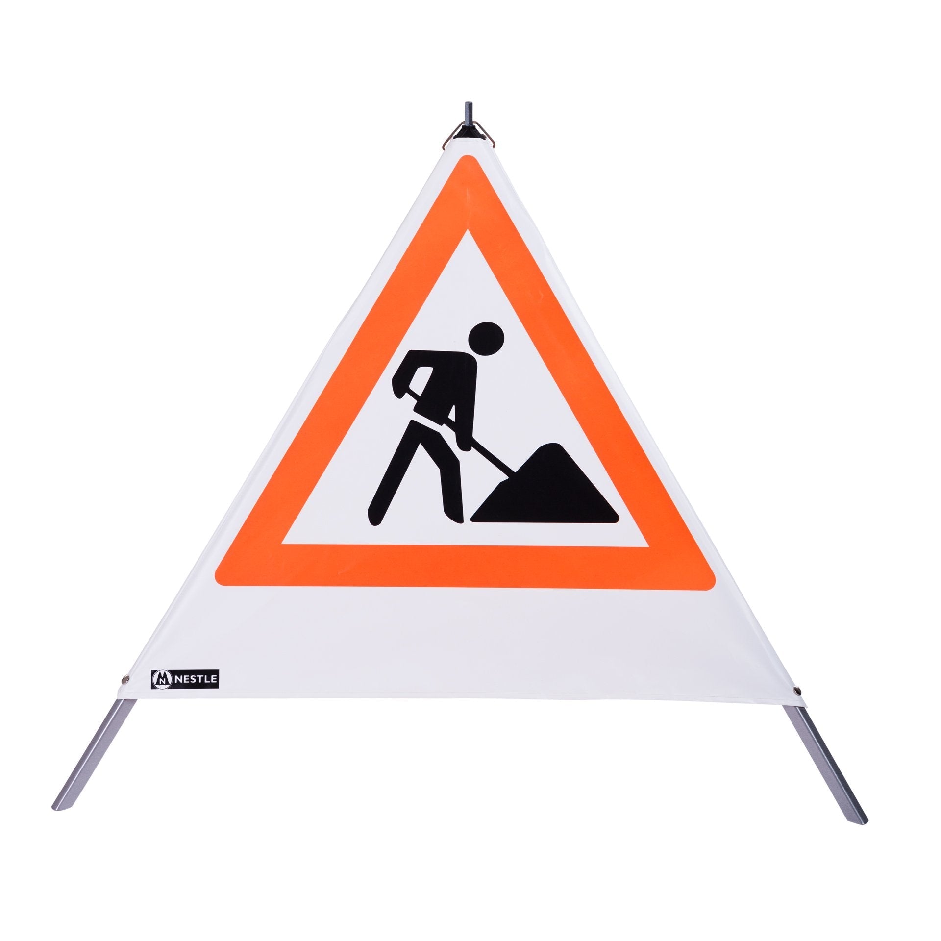 NESTLE Warnpyramide 90 cm, Schaufelmann (VZ123), weiß, mit Feder - BauForst24