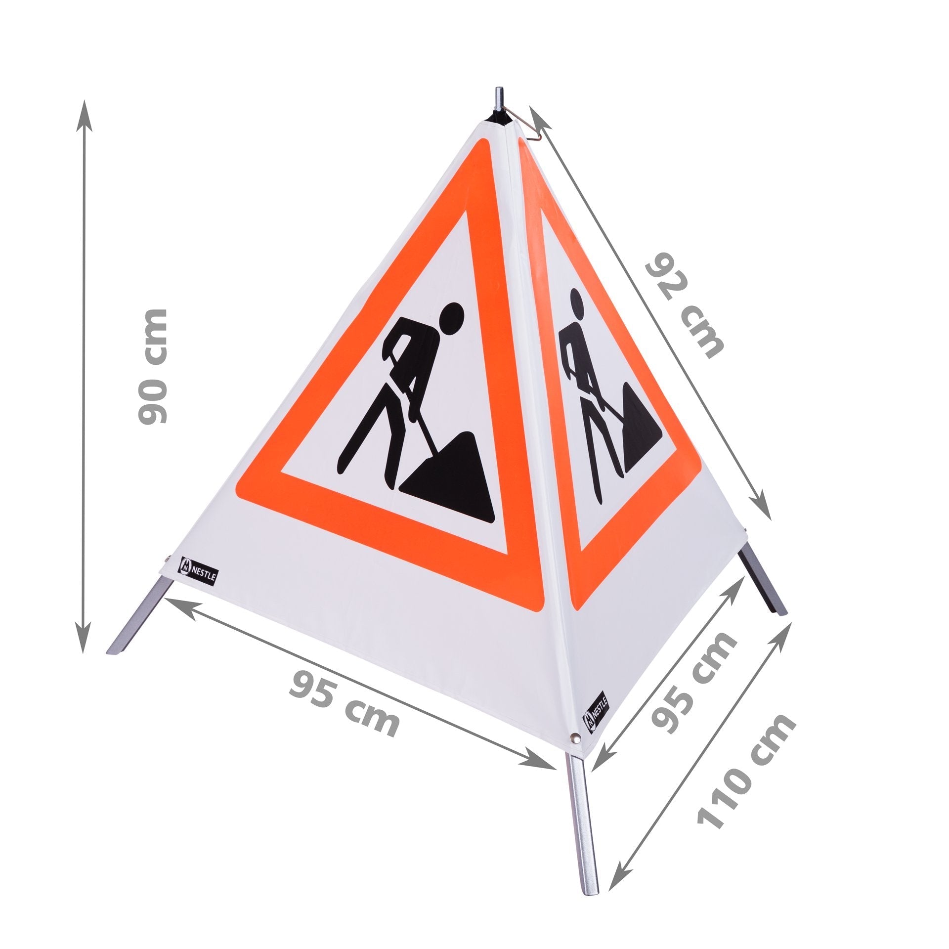 NESTLE Warnpyramide 90 cm, Schaufelmann (VZ123), weiß, mit Feder - BauForst24