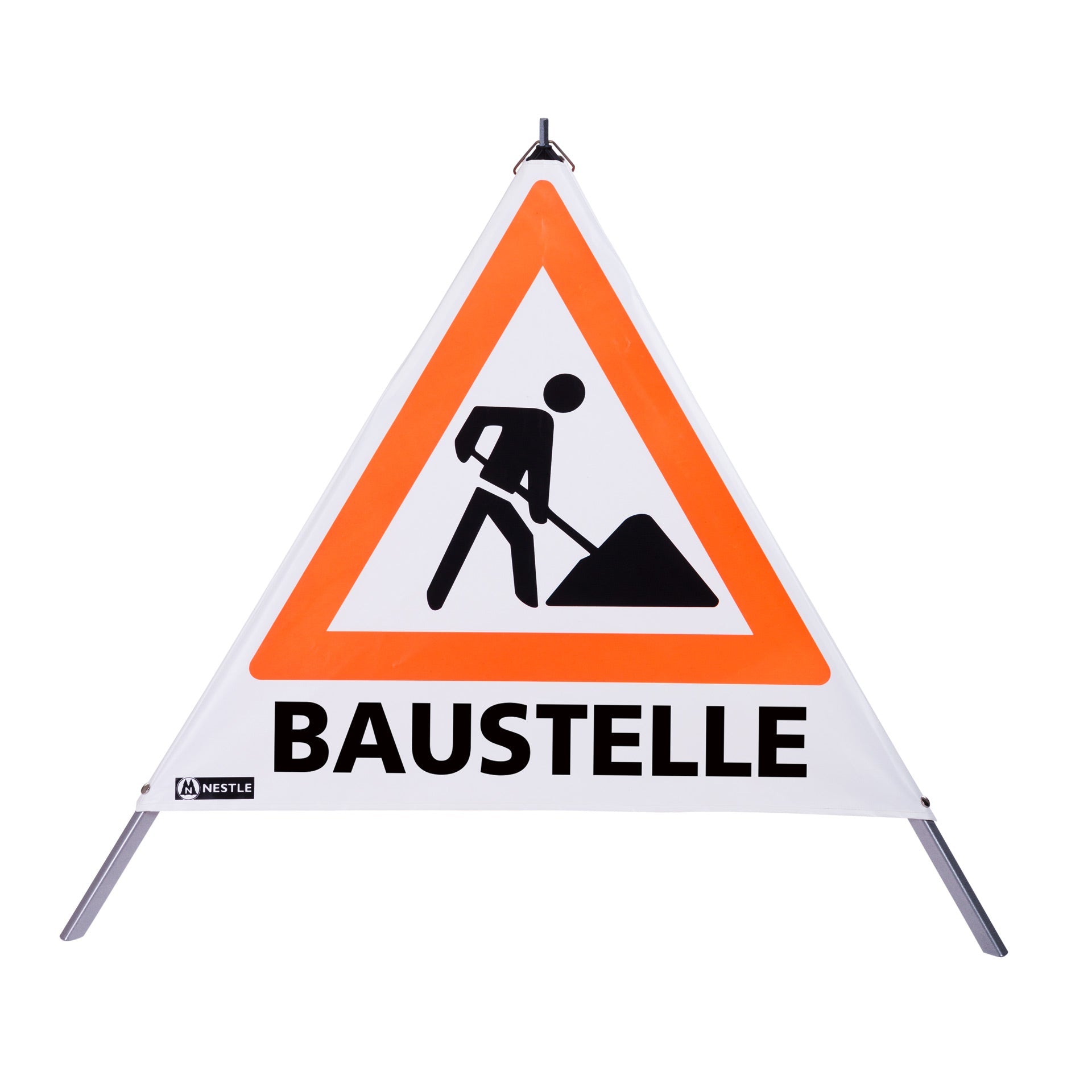 NESTLE Warnpyramide 90 cm, Schaufelmann (VZ123), weiß, mit Feder - BauForst24