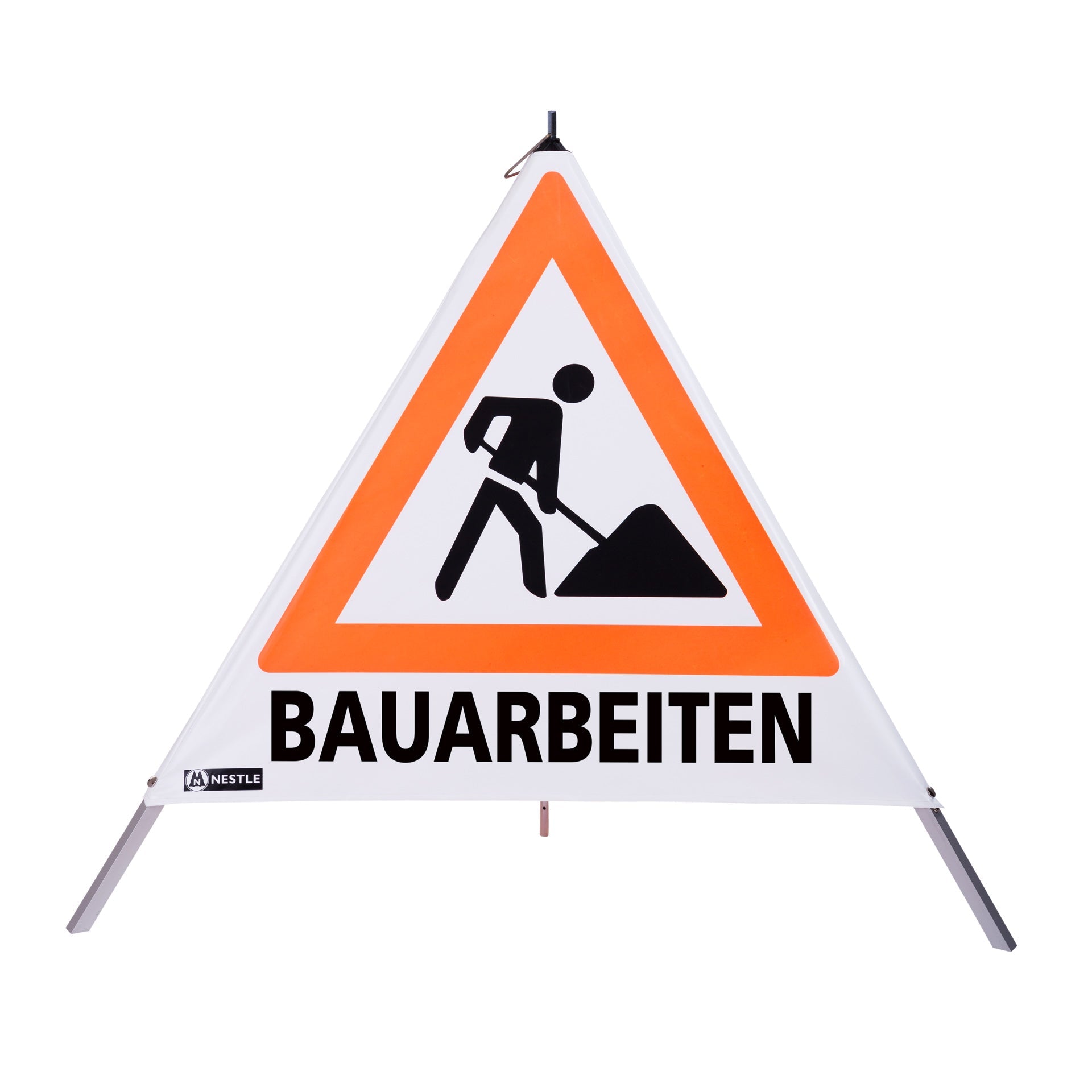 NESTLE Warnpyramide 90 cm, Schaufelmann (VZ123), weiß, mit Mittelfuß - BauForst24