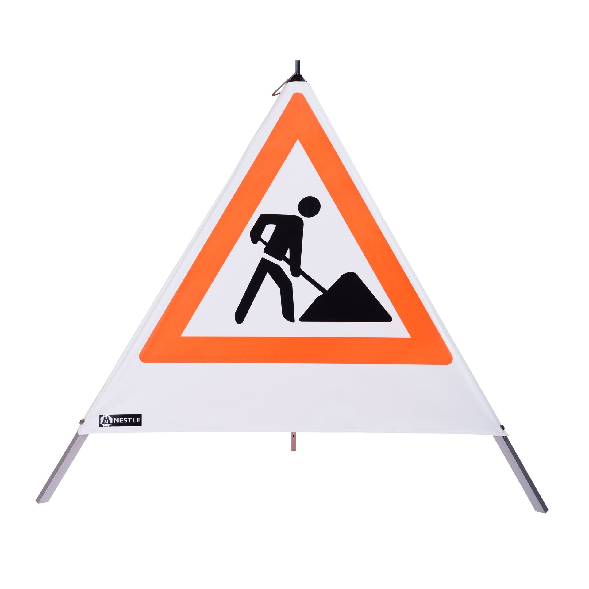 NESTLE Warnpyramide 90 cm, Schaufelmann (VZ123), weiß, mit Mittelfuß - BauForst24
