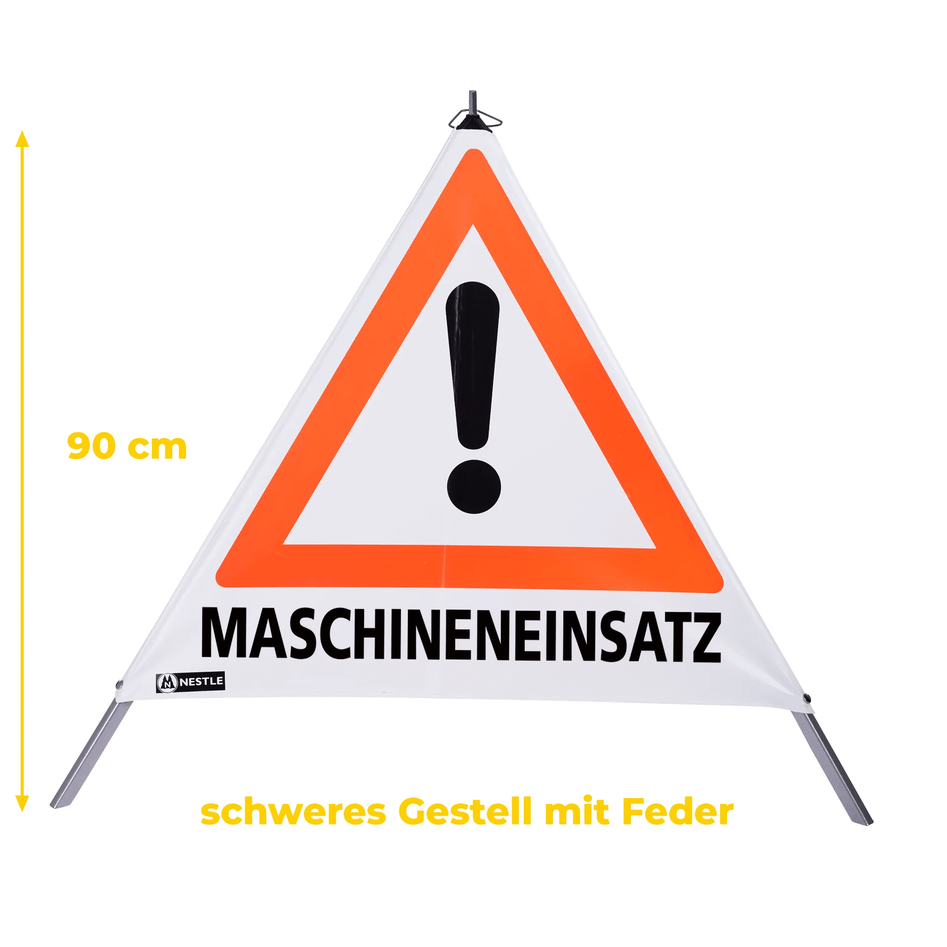 Warnpyramide/Faltsignal - TESTMESSUNG - VZ101-Ausrufezeichen (1 - tagesleuchtend weiß, 70 cm leicht mit Mittelfuß