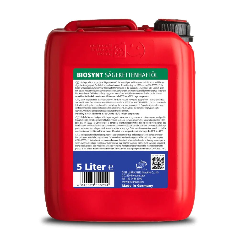 OEST BIOSYNT Sägekettenhaftöl für Motorsägen und Harvester - 5l ...