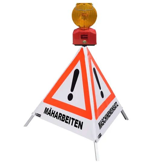 Warnpyramide im Set mit Warnleuchte, Achtung (VZ101), Baumpflege, Mäharbeiten, Maschineneinsatz - BauForst24